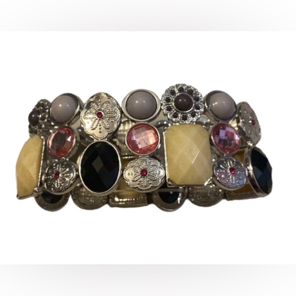 Bracelet, stretchy, beaded on silver. - Picture 2 of 3